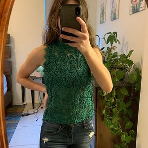 Sexy textured Zara mixed material tank top: lace and rope material, zip up back